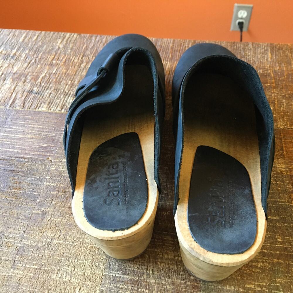 Sanita Manuella Clog Womens 39 8 Black Slip On Leather Wood Classic Comfort - Picture 6 of 12